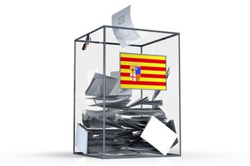 Aragon - flag on ballot box and voices - election concept