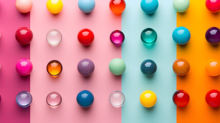 Small colorful balls in a row and column, Colorful balls on colorful background 