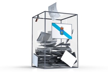 Galicia - flag on ballot box and voices - election concept