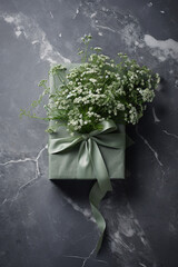 Delicate Charm Meets Urban Aesthetics  Gypsophila Flowers and a Thoughtful Gift on a Concrete Canvas