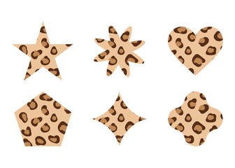 Set of geometric shapes with leopard filling. vector illustration