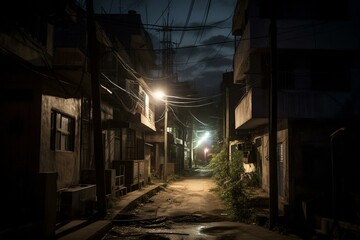 Fototapeta na wymiar A darkened urban area in Venezuela with no power supply. Generative AI
