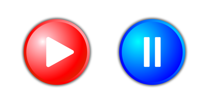 The play button is blue and the stop button is blue with a transparent background. on and off button