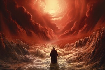 Moses parting the Red Sea biblical story - obrazy, fototapety, plakaty