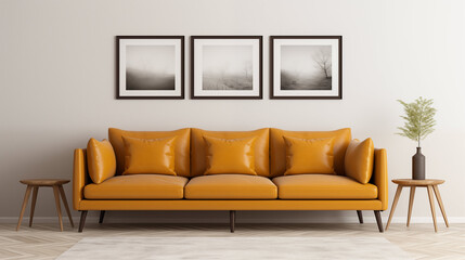 yellow sofa near wall