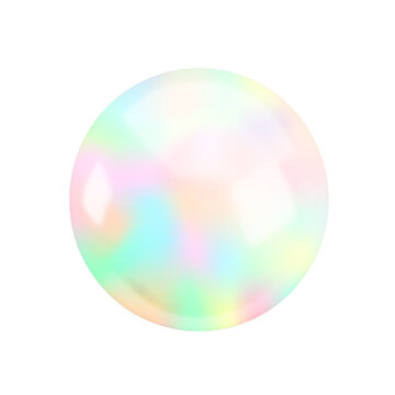Realistic 3d holographic rainbow sphere. Vector glossy gradient ball, Iridescent round shape render on white background. Abstract element trendy neon design