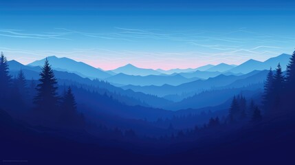 Obraz premium Mountain forest landscape silhouette. Travel background panorama