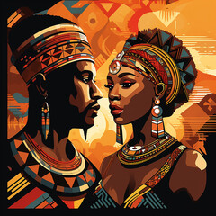 art vector african couple of lovers