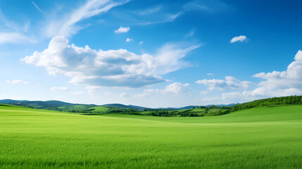 Fototapeta premium green landscape with blue sky and clouds