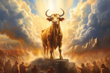 The golden calf and the Israelites' idolatry biblical story - obrazy, fototapety, plakaty