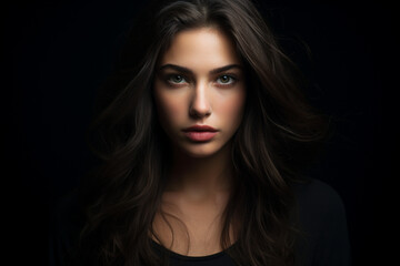 Fototapeta premium Serious woman portrait on black background