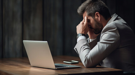 Man in gray blazer is siting indoors, working in the freelance room