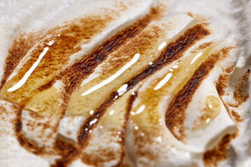 Delicious, fresh, sweet marshmallow, whipped cream. Roasting sweets with fluffy, golden-brown...