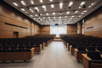 Empty conference hall interior with stage ready for lecture generative ai