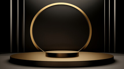 Empty black gold podium luxury stage background