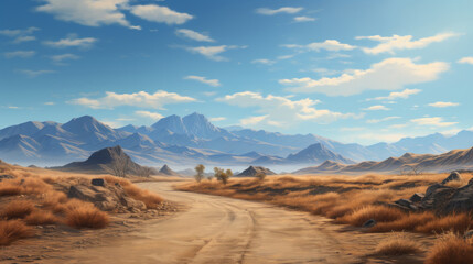 Naklejka premium Painting of a dirt road with a mountain