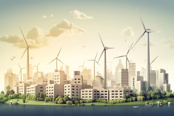 Energy sustainable city with wind turbines generative ai