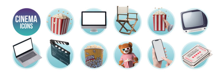 Cinema, entertainment and film industry icon set