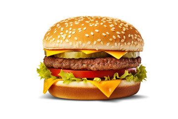 Hamburger or cheeseburger isolated on white background. Fast food. Fast food concept. Close-up. Advertising.