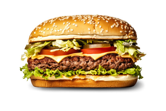 Hamburger or cheeseburger isolated on white background. Fast food. Fast food concept. Close-up. Advertising.