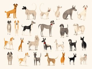 A playful pack of canines strike a dynamic and whimsical pose, their sketched silhouettes mirroring the grace of a deer, in this captivating cartoon illustration of wild and free mammalian energy
