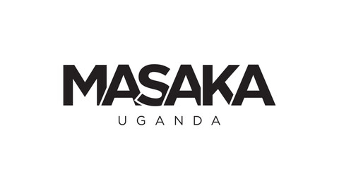 Masaka in the Uganda emblem. The design features a geometric style, vector illustration with bold typography in a modern font. The graphic slogan lettering.