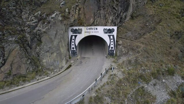 Aerial view of the town of Chavin de Huantar, Ancash. Peru