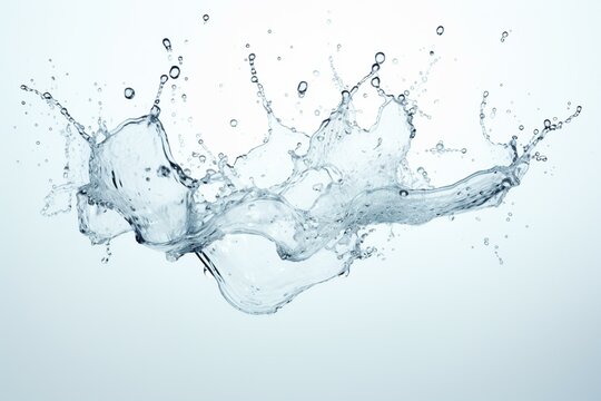 Water splashes in the air against a white backdrop. Generative AI