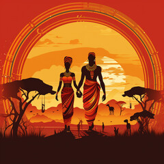 silhouette of a couple african 