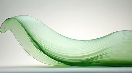  a green wavy object on a white surface with a gray background.  generative ai