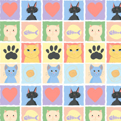 Cute pattern with cat faces. For print. Vector illustration.