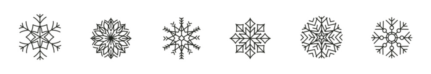 Set of snowflake outline icons. Decorative elements for Christmas and New Year. Changing contours