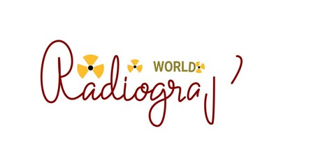 World Radiography Day lettering text animation with alpha channel is celebrated on November 8. Annual event promoting the role of medical imaging in modern healthcare. Transparent background
