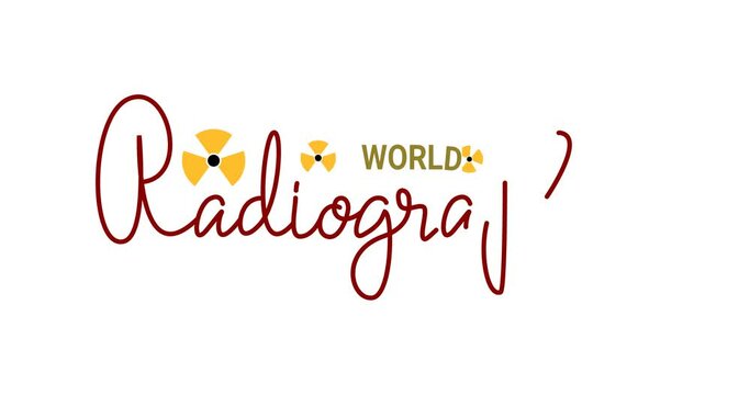 World Radiography Day lettering text animation with alpha channel is celebrated on November 8. Annual event promoting the role of medical imaging in modern healthcare. Transparent background