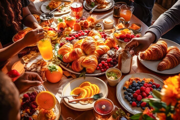 People enjoying brunch or breakfast on New Year's Day