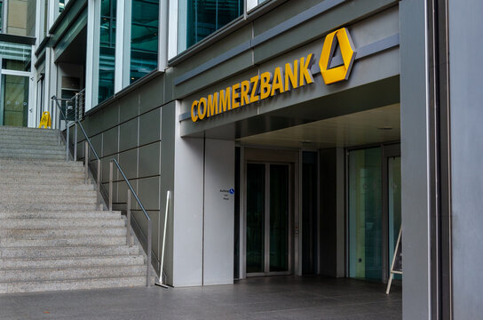 Frankfurt, Germany - October 13, 2023: Entrance to the Commerzbank