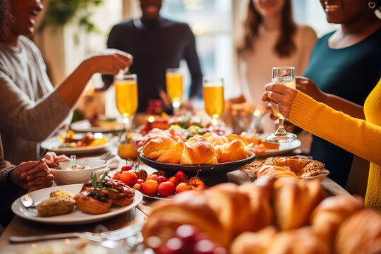 People enjoying brunch or breakfast on New Year's Day