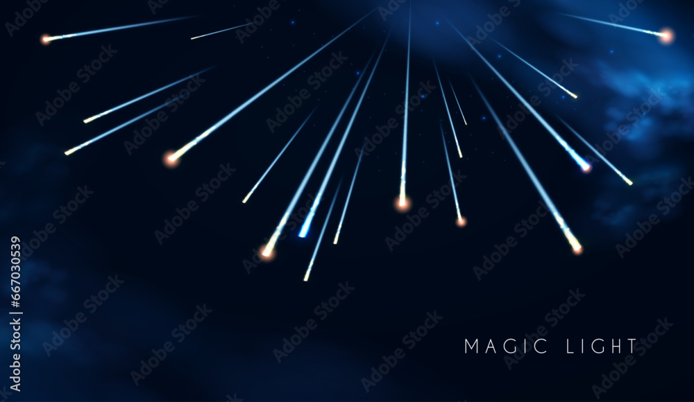 Wall mural abstract background with motion light. space, cosmos, firework and comet light effect. flyin asteroi