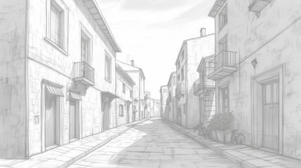 City street project, drawn in pencil. AI Generated