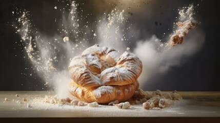  a doughnut is sprinkled with powdered sugar.  generative ai