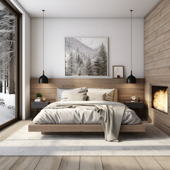 Luxury Modern Farmhouse Bedroom Interior with Stylish Bed, Generative AI