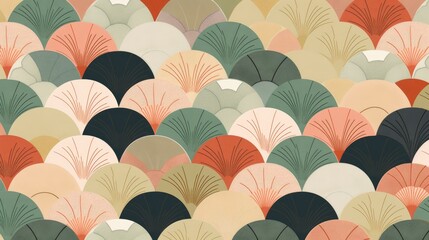 Fototapeta na wymiar Scallop pattern with overlapping scalloped shapes in muted colors. AI generated