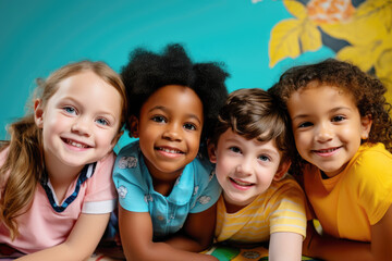 Group of cheerful happy multiethnic children posing for picture together