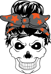 Women with Messy Bun Bandana Clipart mom life Woman's face Middle finger  Middle Finger Hand SVG Bundle Humor Funny prints skeleton vector Cartoon hand