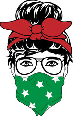 Women with Messy Bun Bandana Clipart mom life Woman's face Middle finger  Middle Finger Hand SVG Bundle Humor Funny prints skeleton vector Cartoon hand