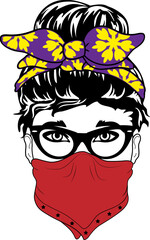 Women with Messy Bun Bandana Clipart mom life Woman's face Middle finger  Middle Finger Hand SVG Bundle Humor Funny prints skeleton vector Cartoon hand