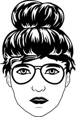 Women with Messy Bun Bandana Clipart mom life Woman's face Middle finger  Middle Finger Hand SVG Bundle Humor Funny prints skeleton vector Cartoon hand