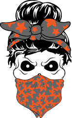 Women with Messy Bun Bandana Clipart mom life Woman's face Middle finger  Middle Finger Hand SVG Bundle Humor Funny prints skeleton vector Cartoon hand