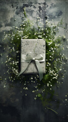 Delicate Charm Meets Urban Aesthetics  Gypsophila Flowers and a Thoughtful Gift on a Concrete Canvas