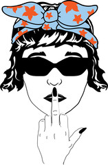Women with Messy Bun Bandana Clipart mom life Woman's face Middle finger  Middle Finger Hand SVG Bundle Humor Funny prints skeleton vector Cartoon hand